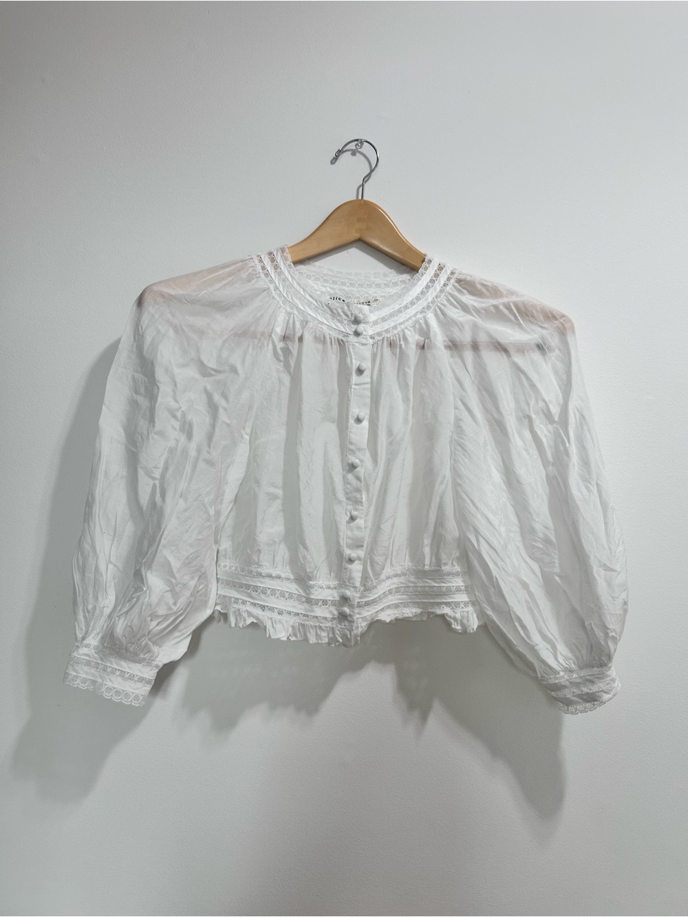 Alice+Olivia White Lace-Trim Button Front Women’s Top
